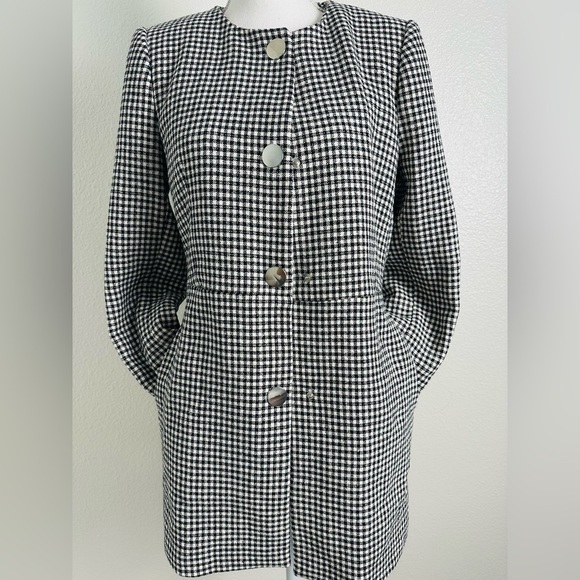 Zara Black and Ecru Check Gingham Frock Long Coat/Blazer Size Large - Picture 5 of 13